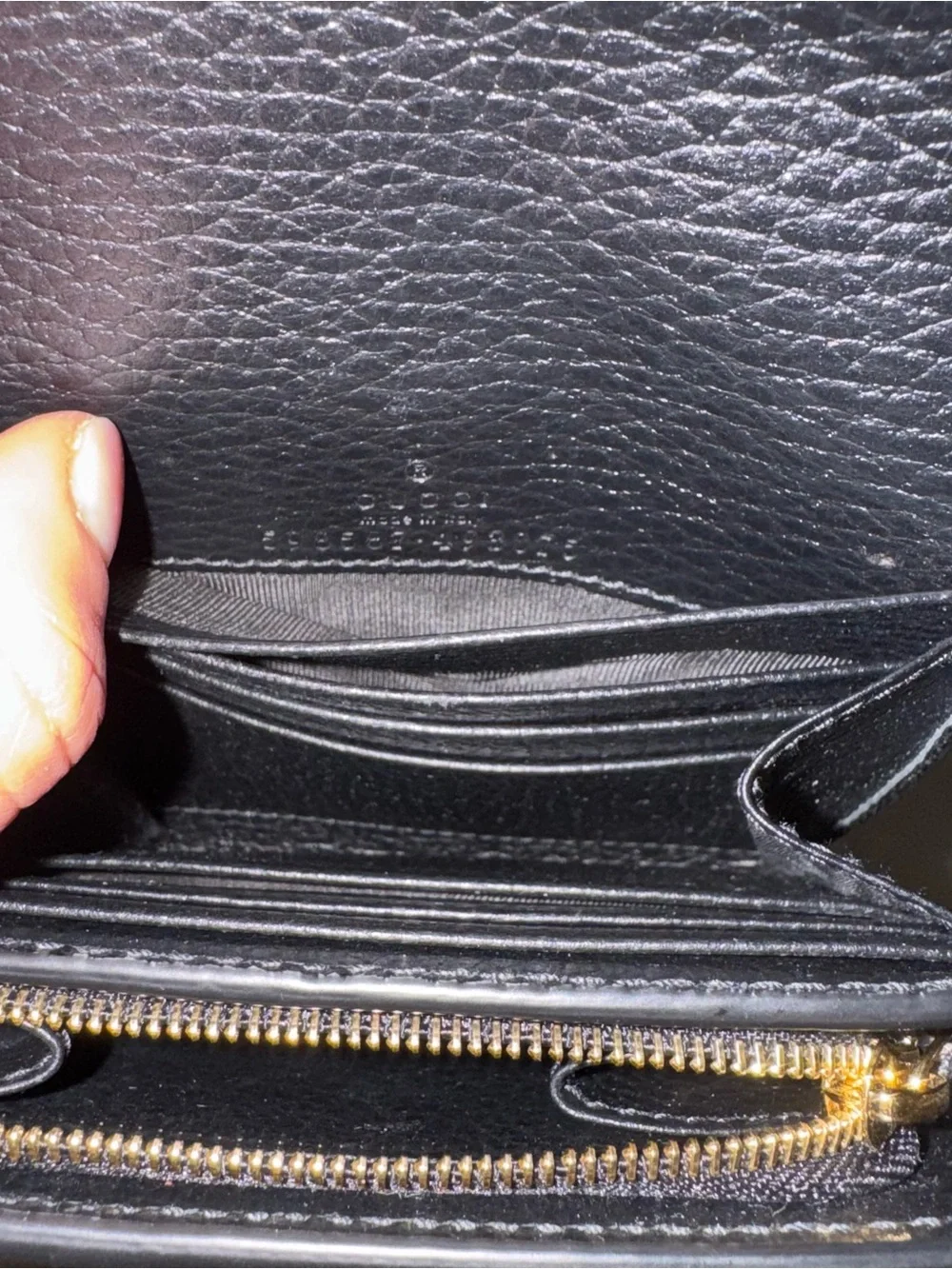 Gucci Black Pebbled Leather & GG Canvas Compact Wallet with Gold Hardware - Picture 3 of 9